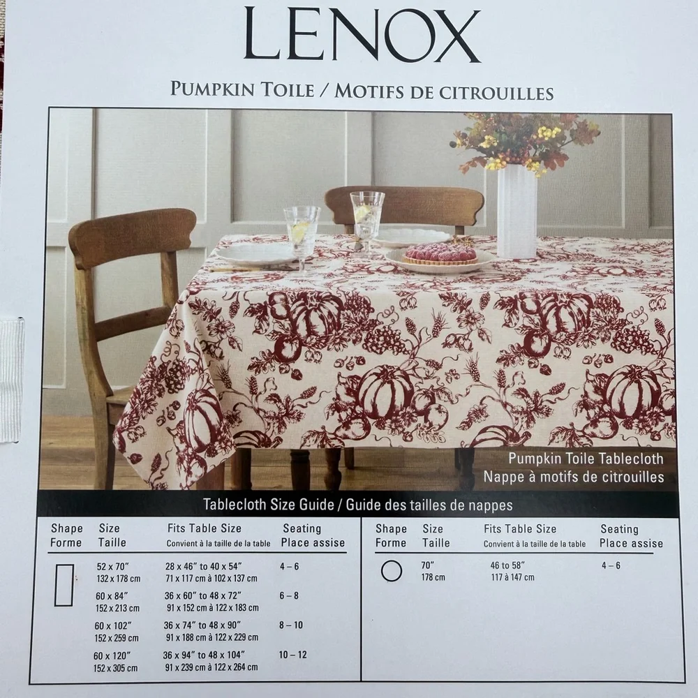 Lenox Cream and Burgundy Pumpkin Round 70” Toile Tablecloth